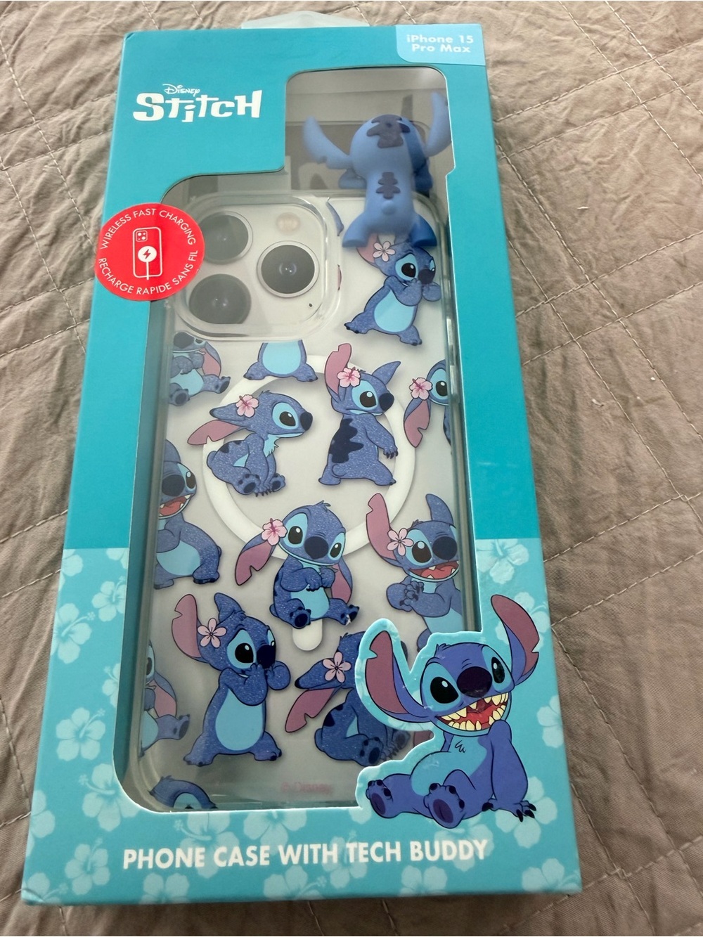Disney Stitch Multi-Blue iPhone 15 Pro Max Case with Tech Buddy